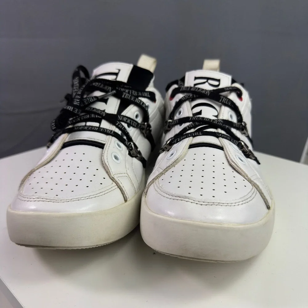 True Religion Alexime Sneakers Mens 10 White Black Logo Low Top FTM21012-01